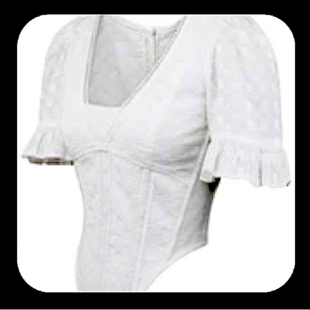 White Cotton Corset Top w/ Ruffle Sleeves